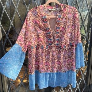 💙Soft Surroundings Pink Blue Floral Blouse Size Small